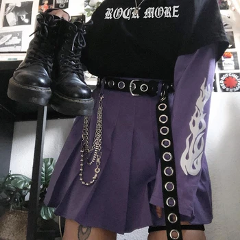 Waatfaak Plameň Tlačené O Krk Čierne Tričko Ženy Goth Fialová Kontrast Dlhý Rukáv T Shirt Streetwear Nadrozmerná Tričko Jeseň