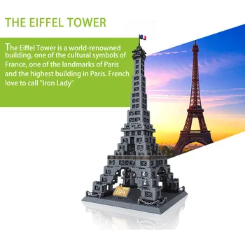 WANGE Architektúry Kultúrneho Dedičstva Mesta Symbol Stavebné Bloky Notre Dame v Paríži, Eiffelova Veža, Louvre Model Hračky Pre Dieťa