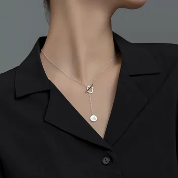 WANTME Módne Funkcie Kolo Karty Šťastie Náhrdelník Prívesok pre Ženy, Skutočné 925 Sterling Silver kórejský Geometrické Strany Šperky