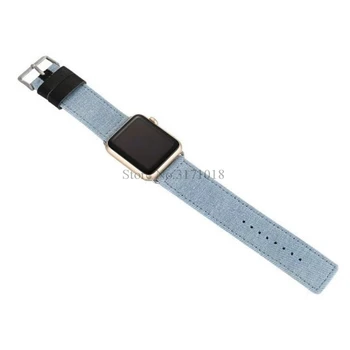 Watchbands Popruh Pre Apple Hodinky Kapela Série 1/2/3/4/5 Plátno Tkanina Denim Modrá Koža Zápästia Kapela 38mm 42mm 44 mm 40 mm