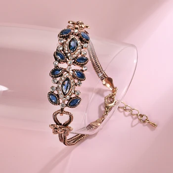 Wbmqda 2020 Novej Boho Ženy Modrý Kameň Kvetinové Kúzlo Náramky Starožitné Zlata Farba Etnických Turecký Náramok Bangles Vintage Šperky