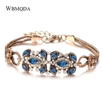 Wbmqda 2020 Novej Boho Ženy Modrý Kameň Kvetinové Kúzlo Náramky Starožitné Zlata Farba Etnických Turecký Náramok Bangles Vintage Šperky