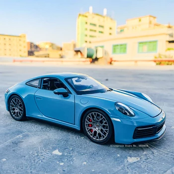 WELL 1:24 Porsche 911 Carrera 4S (992) športové auto modrá simulácia zliatiny model auta, remeslá dekorácie zbierku hračiek nástroje darček