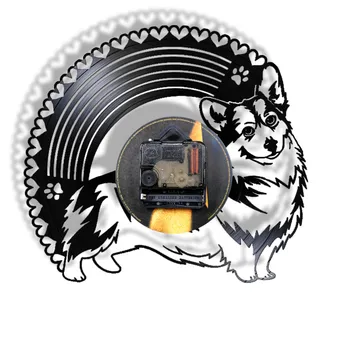 Welsh corgi Vinyl Nástenné Hodiny Šteňa Plemien Psov Wall Art Pet Shop Dekoratívne Hodiny LED Nástenné Hodinky Corgy 3D Osvetlené Prihlásiť