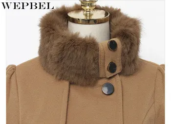 WEPBEL Dámske Vintage Vlnené Kabát Dvojité Pracky Výkopu Coats Lady Kožušiny Golier Peacoat Zimný Kabát, Bundy Outwear Plus Veľkosť 5XL