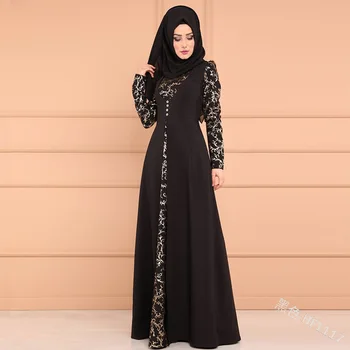 WEPBEL Moslimských Módy Tlače Šitie Slim-Fit Oblečenie Žien Bežné Dlhým Rukávom O-Krku Vysoký Pás Tlačidlo Šaty