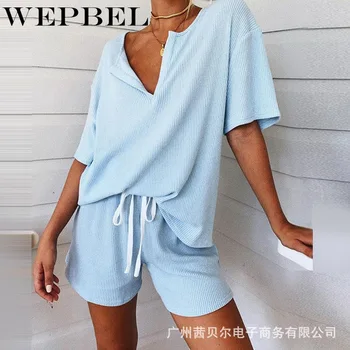 WEPBEL Ženy Pyžamo Nastaviť Letné Voľné Krátke Sleepwear Dievčatá Pohodlné Domáce Oblečenie Set sa