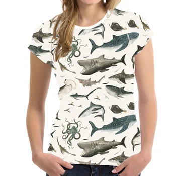 WHEREISART Fashion Tričko Ženy Shark Tlač T-shirt Dámy Dizajn Tee Tričko Femme Harajuku Tees Topy pre Dospievajúce Dievčatá Oblečenie