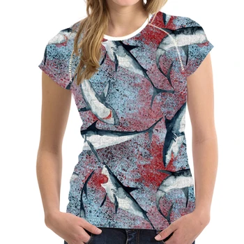 WHEREISART Fashion Tričko Ženy Shark Tlač T-shirt Dámy Dizajn Tee Tričko Femme Harajuku Tees Topy pre Dospievajúce Dievčatá Oblečenie
