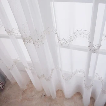 White Pearl Vyšívaný Tyl Záves Pre Obývacia Izba Biela Sivá Organza Textílie Luxusné Korálky Balkón Okno Tenda zh452C