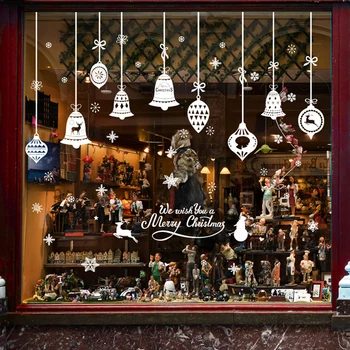 White Vianočné Zvony Okenného Skla Vinyl Nástenné Art Obtlačky Shop Dekorácie Samolepky Na Stenu Dvere Nálepky