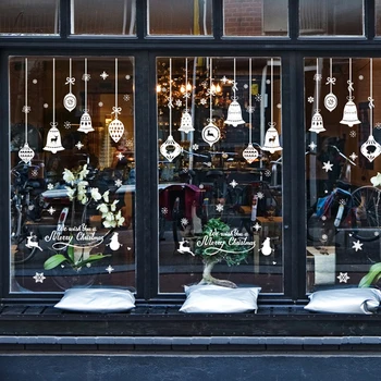 White Vianočné Zvony Okenného Skla Vinyl Nástenné Art Obtlačky Shop Dekorácie Samolepky Na Stenu Dvere Nálepky