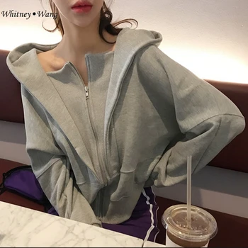 WHITNEY WANG 2019 Jar Jeseň Fashion Streetwear kórejský Štýl Zips s Kapucňou Mikiny Ženy Hoodies Pulóvre