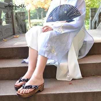 Whoholl Japonský Drevené Dreváky Sandále dámske Papuče Anime Miku Cosplay Kostýmy Vysoké podpätky Flip Flops A Letné Sandále