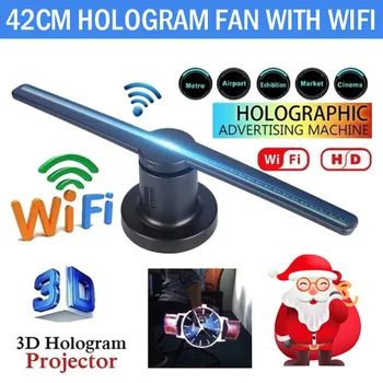 Wifi 3D Hologram Projektor Ventilátor s 16G TF Holografické Zobrazenie 224 Led Dekorácie Hologramy Led 42cm Obchod Známky Legrační