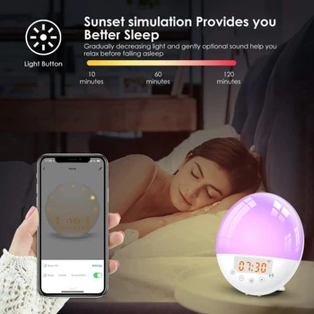WIFI smart ovládanie hlasom spánok, svetla, Digitálny Budík Prebudiť Svetlo Tabuľka LED Lampy, Elektronické Hodiny Východ slnka západ Slnka Budík