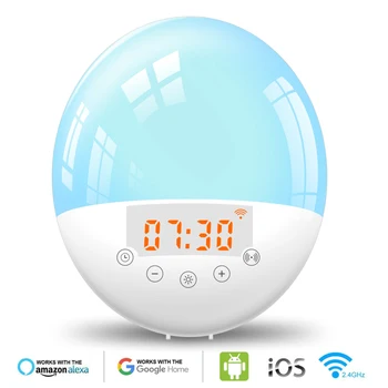 WIFI smart ovládanie hlasom spánok, svetla, Digitálny Budík Prebudiť Svetlo Tabuľka LED Lampy, Elektronické Hodiny Východ slnka západ Slnka Budík