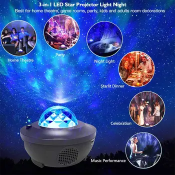 WIFI Smart Star Projektor Svetlo LED Galaxy Projektor Oceánu Vlny Nočné Svetlo s Bluetooth Reproduktor Diaľkové Ovládanie Hlasom Svetlo NÁS
