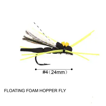 Wifreo 8PCS Plávajúce Pena Hopper Fly Black Hopper Suchú mušku Pstruh Pena Muchy Návnada pre Basy Crappie Panfish Ostriež, Veľkosť #4