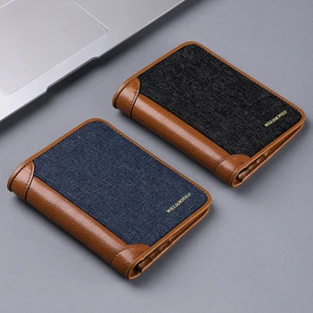 WILLIAMPOLO 2020 nové kožené krátke peňaženky RFID luxusné módne značky peňaženky trend Jednoduché cowhide peňaženky, pánske krátke a tenké