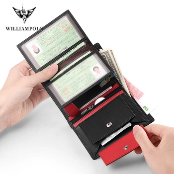 WilliamPOLO Originálne Kožené Peňaženky Držiteľa Karty Mužov Luxy Značky Black Trifold Kožené Tenký Mini Peňaženka Malé Walet Vrecku