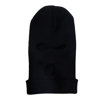 Winfox 3 Otvor Hot Maska Kukla Čierny Pletený Hat Ženy Muži Štít Na Tvár Čiapočku Spp Snehu V Zime V Teple