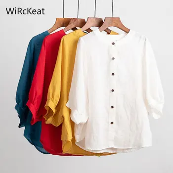 WiRcKeat Vintage Nadrozmerná Biela Blúzka Ženy 2020 Voľné Bavlnená posteľná Bielizeň Topy dámskej Módy Blúzky Plus Veľkosť Tričko Leto, Jeseň