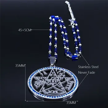 Witchcraft Veštenie Pentagram Modré Crystal Nehrdzavejúcej Oceľovej retiazky Náhrdelníky Kolo Striebornej Farbe pre Ženy Šperky golier NXS01