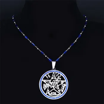 Witchcraft Veštenie Pentagram Modré Crystal Nehrdzavejúcej Oceľovej retiazky Náhrdelníky Kolo Striebornej Farbe pre Ženy Šperky golier NXS01