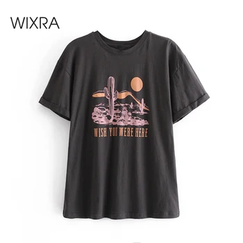 Wixra 2021 Jar, Leto, Bavlna Pevné Tričká Ženy O Krk Krátky Rukáv Femme Voľné Tlač Tee Topy