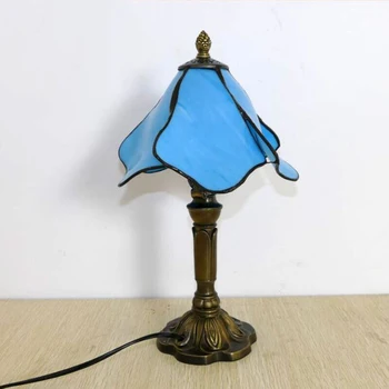 WOERFU 20 CM Tiffany Tabuľka Žiarovka E27 Petal Tienidlo Spálňa Nočná Lampa Živice Základ Retro Stolové Lampy