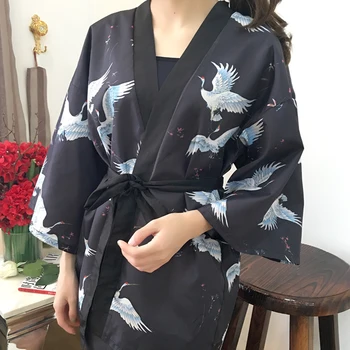 Woherb 2020 Lete Plus Veľkosť Topy Kimono Cardigan Ženy Harajuku, Blúzky, Tlač Žeriav Dámy Japonský Kimonos Streetwear 21107