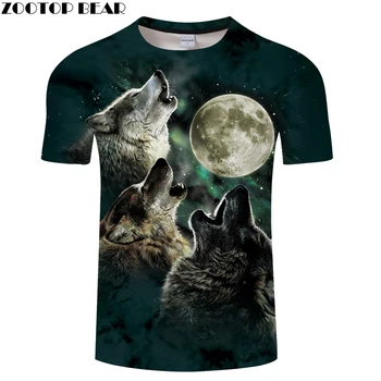 Wolf&Moon 3D Print t shirt Muži Ženy Letné tričká Krátky Rukáv Klasické O-krku Streetwear Topy&Tees 2018 Kvapka Loď ZOOTOP MEDVEĎ