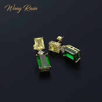Wong Dážď Vintage 925 Sterling Silver Citrine Emerald Drahokam Diamanty Výročie Náušnice Jemné Šperky Darček Veľkoobchod
