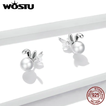 WOSTU 2020 Roztomilý Zajačik Stud Náušnice 925 Sterling Silver Shell Perličkové Náušnice Pre Ženy, Svadobné Šperky, Zásnubné BNE463