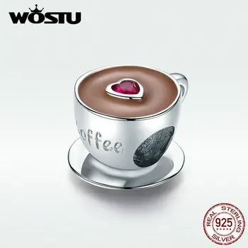 WOSTU Hot Predaj Reálne 925 Sterling Silver Roztomilé Srdce Šálku Kávy Korálky Fit Originálne Strieborné Kúzlo Náramok Šperky CQC1286