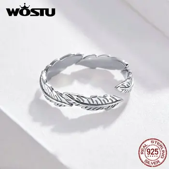 WOSTU Klasické Pierko Nastaviteľné Prst Krúžky Originálne Reálne 925 Sterling Silver Krúžky Pre Ženy Strany Zapojenie BKR517