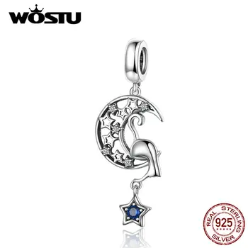 WOSTU Moon & Hviezdy, Plávajúce Visieť Kúzlo 925 Sterling Silver Zirkón Korálky Fit Originálny Náramok, Prívesok, Šperky, Takže CQC1205