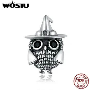WOSTU Night Owl Kúzlo 925 Sterling Silver Zirkón Korálky Fit Originálny Náramok, Náhrdelník Halloween Party Prívesok Klenot;ry CQC1616