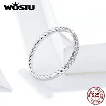 WOSTU Reálne 925 Sterling Silver Jednoduché Prstene Pre Ženy, Horúce Predaj Šumivých Zirkón Krúžky, Takže Módne Šperky DXR624
