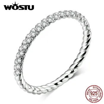 WOSTU Reálne 925 Sterling Silver Jednoduché Prstene Pre Ženy, Horúce Predaj Šumivých Zirkón Krúžky, Takže Módne Šperky DXR624