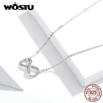 WOSTU Reálne 925 Sterling Silver Nekonečno Lásky Prívesok Náhrdelníky Navždy Rodiny Kríž Dizajn Reťazca Odkaz Pre Ženy Šperky CQN352