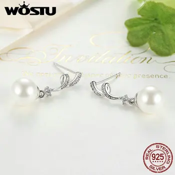 WOSTU Značky Luxusné 925 Sterling Silver Pearl Náušnice Kvapka Pre Ženy, Jemné Šperky Originálny Darček CQE035