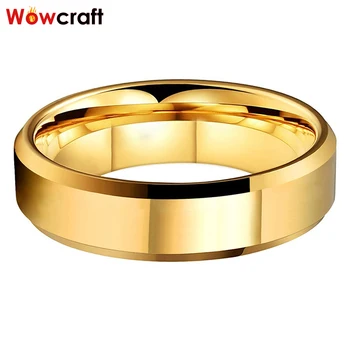 Wowcraft Šperky 6 mm Gold Karbid Volfrámu Prstene pre Mužov, Ženy, Svadobné Kapela Leštené Lesklé Skosený Okraje Zadarmo Vnútri Rytie