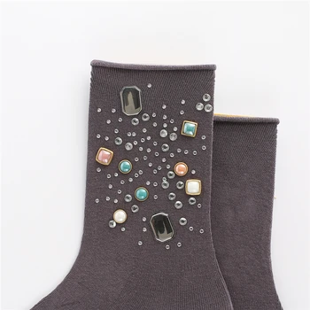 [WPLOIKJD]Nové Módne Žena Ručné Flitrami Drahokamu Posádky Ponožky Zimné, Jesenné Bežné Trubice Ponožky Žena Harajuku kórejský Štýl