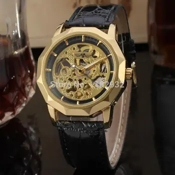 WRG8033M3G1 Automatické hodinky najnovšie víťaz značky šaty kostra s čiernymi kožený pás mužov najlepšie ceny, doprava zdarma