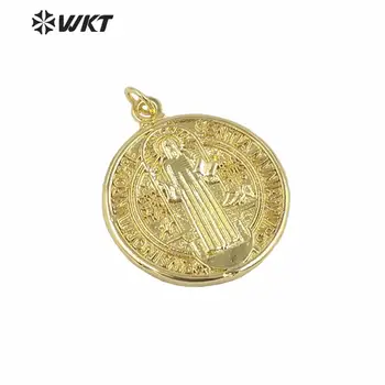 WT-MP160 Veľkoobchod zlato elektrolyticky pokrývajú Jehova prívesok módne kolo religous Christian prívesok 25 mm okrúhle mince kovový prívesok