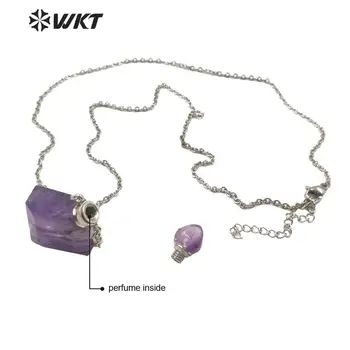WT-N1191 Veľkoobchod ženy štvorcového tvaru rainbow fluorite parfum fľašu náhrdelník módne kameň parfum fľašu náhrdelník