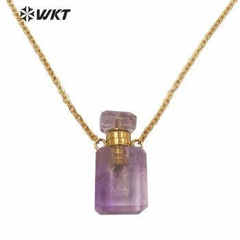 WT-N1239 Úžasné zlaté elektrolyticky pokrývajú mini cabochon tvárou prírodného kameňa parfum fľašu náhrdelník ženy, horúce essencil olej náhrdelník