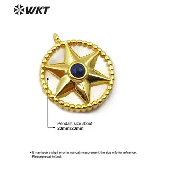 WT-P1488 WKT Voliteľné Viac Farieb Zlata elektrolyticky pokrývajú Kolo Hviezda Vzor Módny Prívesok Prívesok Zistenia Šperky Dodávky